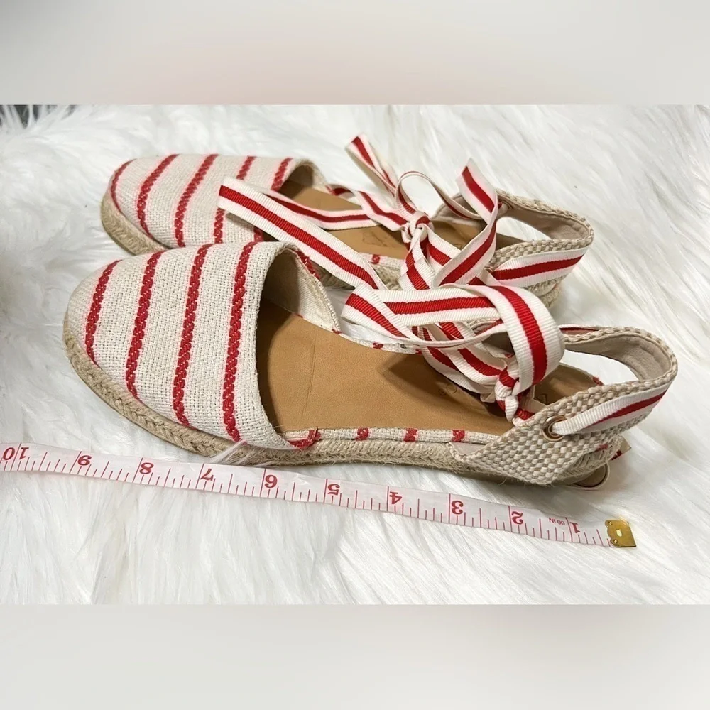 BAMBOO Tie Up Espadrilles Flats Red Bottom Adjustable Straps Women’s Size 6
